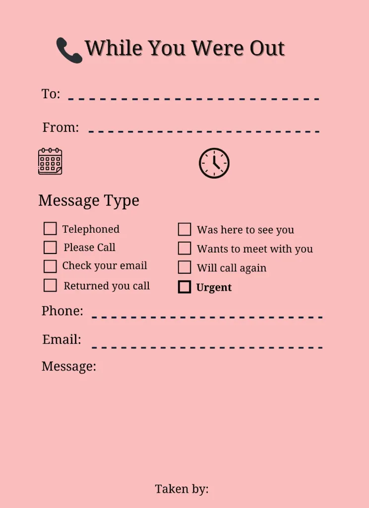 Telephone Message Pads (Pink)
